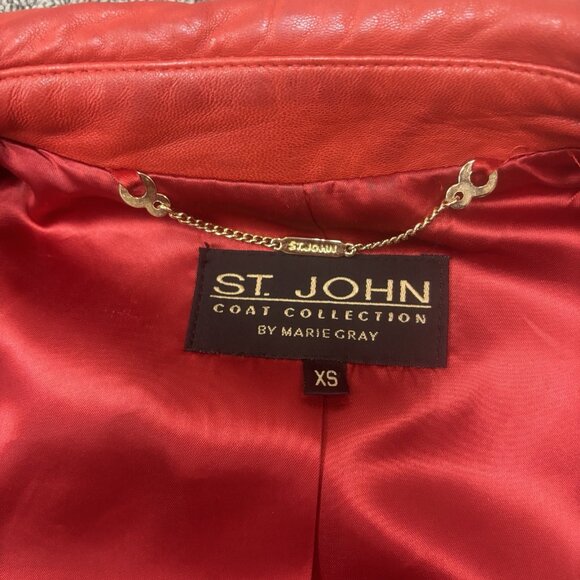 Vintage St Johns Jacket XS Smooth Red Leather Short Fitted Zip Up Distressed - Picture 7 of 14